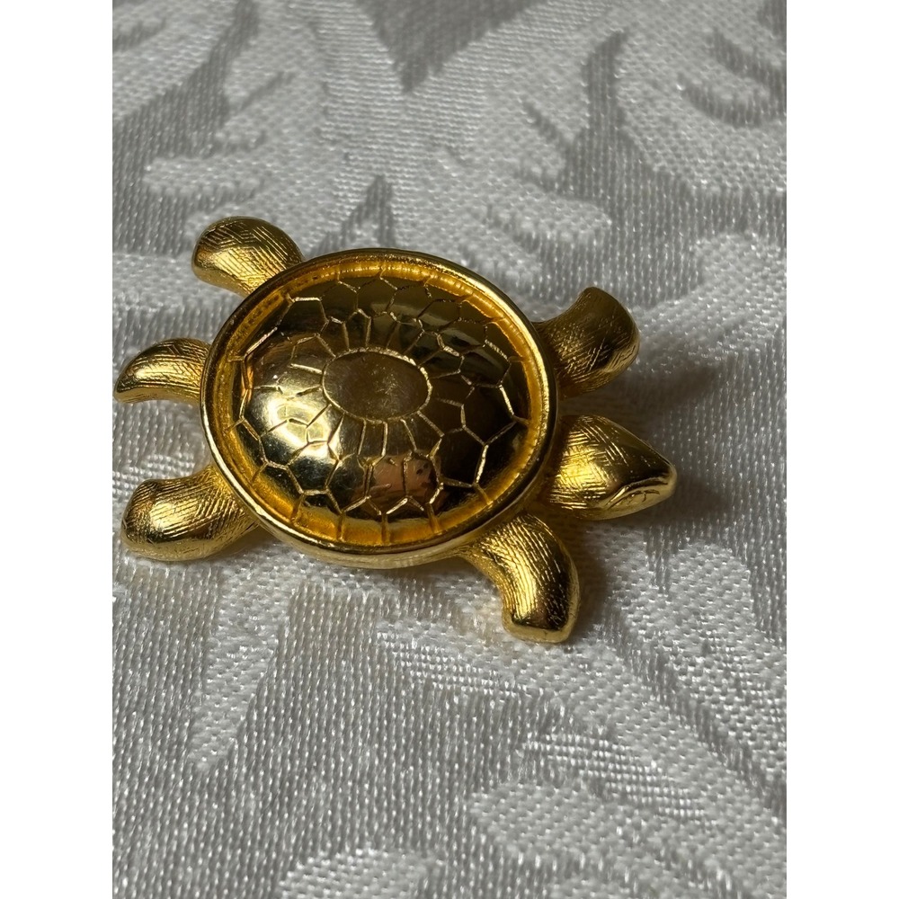 Paquette Vintage Gold Tone Turtle Brooch Animal Pin Textured Honeycomb Shell